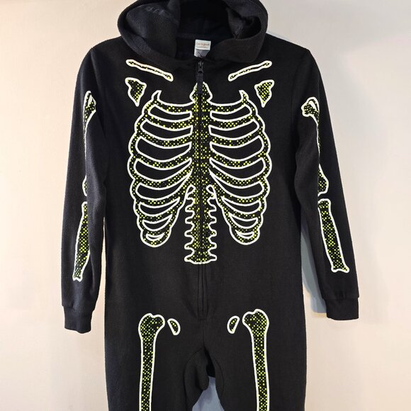 Cat & Jack Unisex Halloween Skeleton One Piece Fleece Sleeper Sz Large 10/12 - Picture 2 of 6